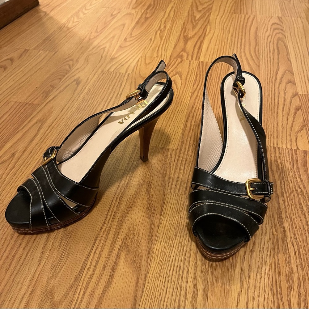 Prada Black Slingback Heels